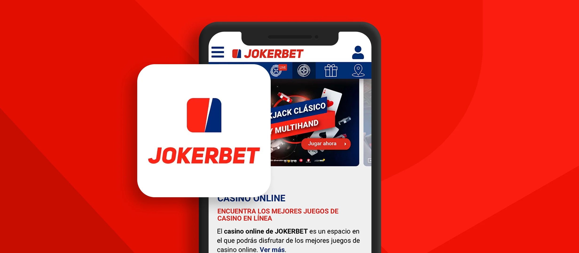 Interfaz móvil de Jokerbet mostrando apuestas y juegos de casino