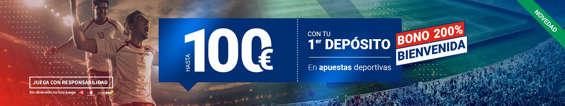 Bono del 200% hasta 100€ en apuestas deportivas con tu primer depósito en Jokerbet